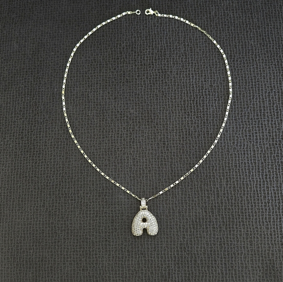 Gemelli👭 Puffy Pave Cubic Zirconia💎 Letter "A" Initial Pendant Necklace - Picture 10 of 15